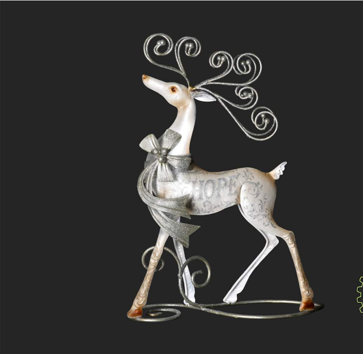 Ornate Metal Deer - Silver standing