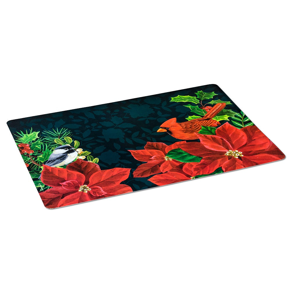 Tablemats - Cardinal & Poinsettias - Black background