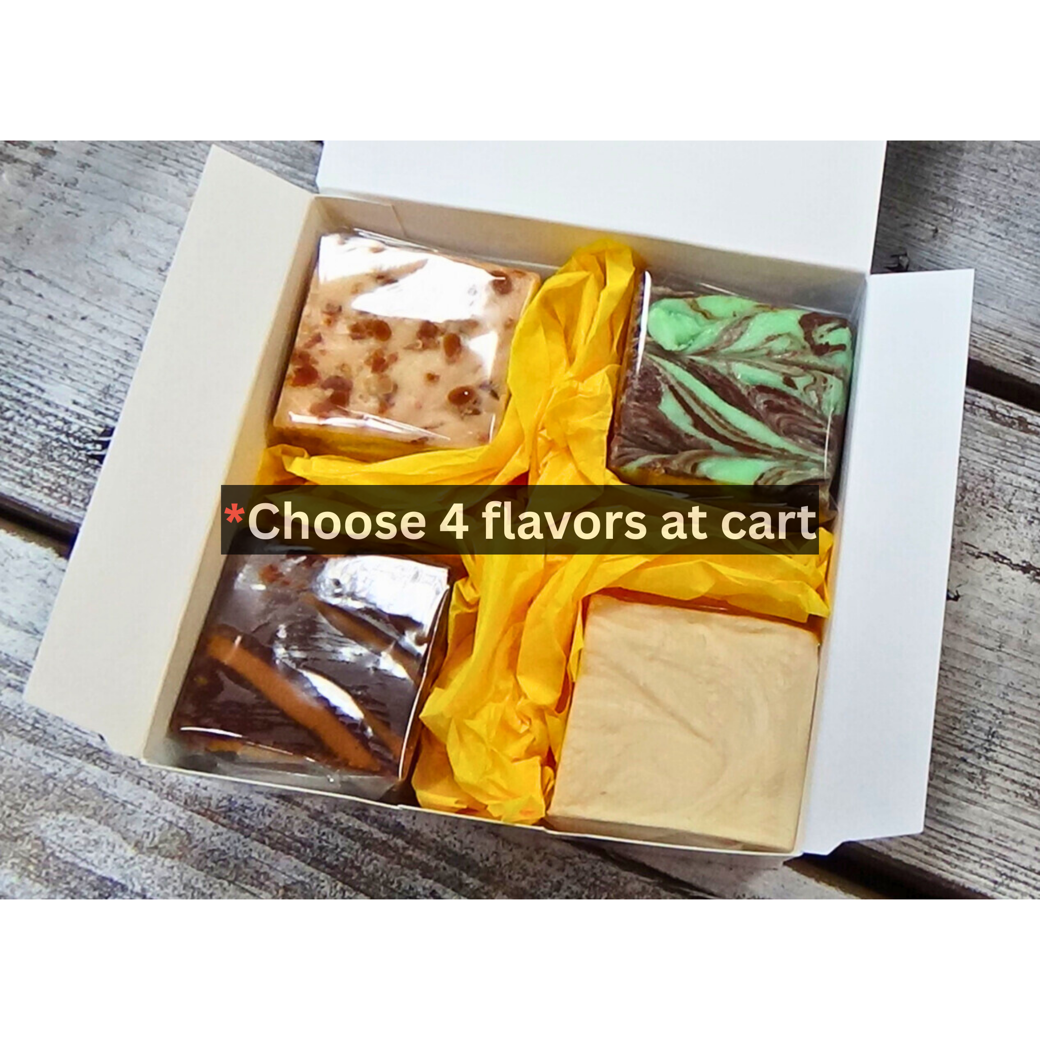 Fudge - 4 Piece Box - Choose 4 flavors on cart page under 'Special Instructions'