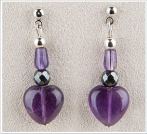 Earrings - Hematite Amethyst Hearts