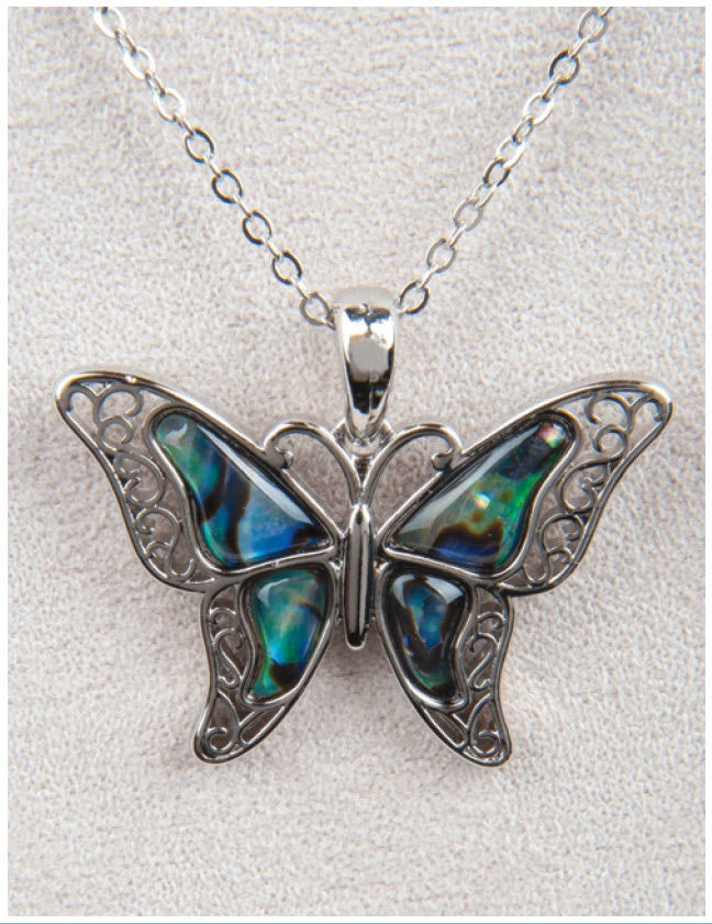 Glacier Pearle Necklace - Filigree Butterfly