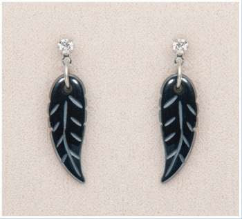 Earrings - Hematite Carved Feather