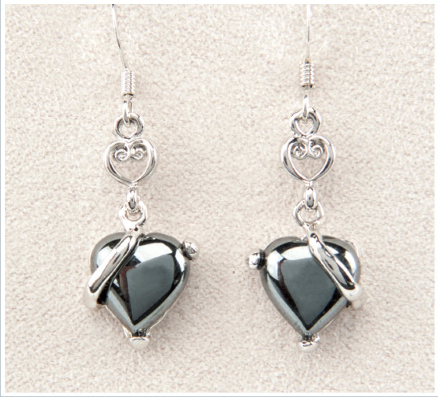 Earrings - Hematite Heartfelt