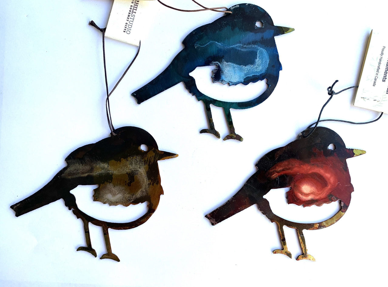 Metal Hand-painted Winter Birds - Colored