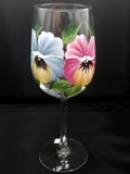 Stemmed Wine Glasses - Pansies