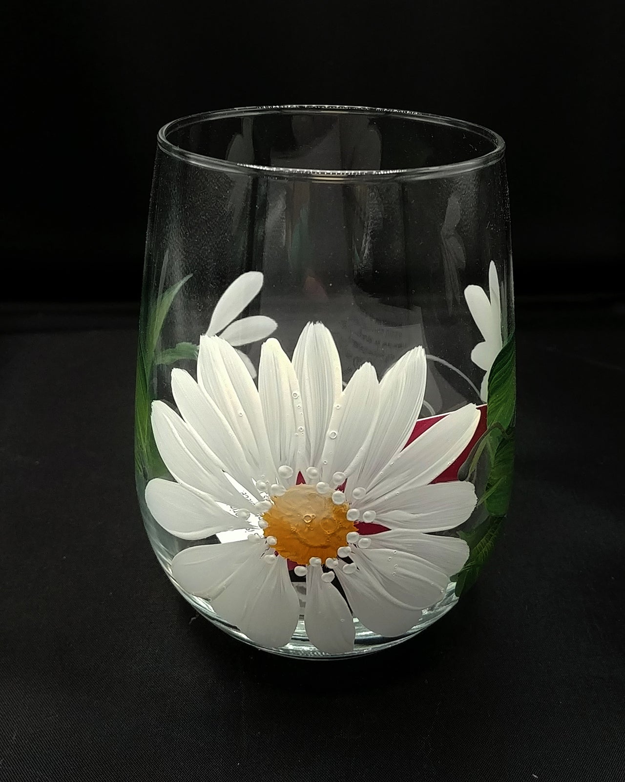 Daisy Painted Stemless Wine Glass