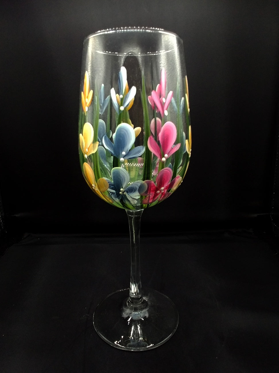 Stemmed Wine Glasses - Wildflowers Blue