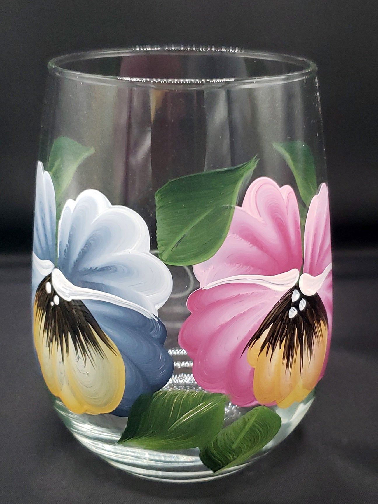 Stemless Wine Glasses - Pansies